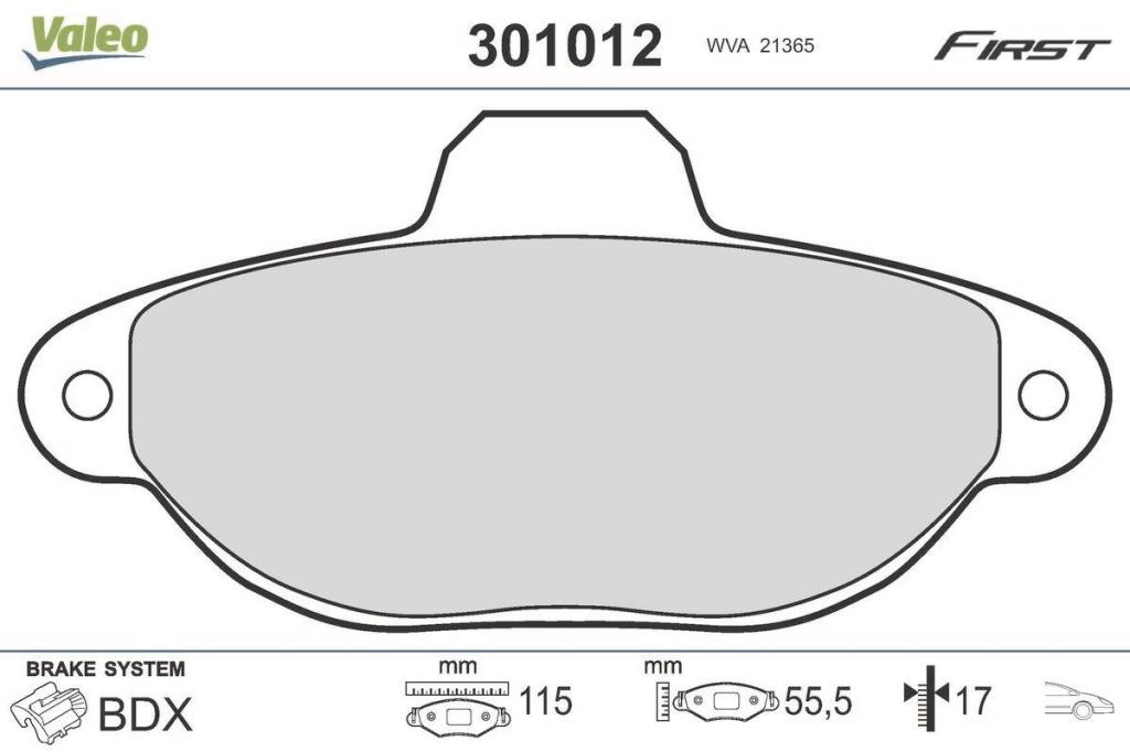 Jeu de 4 plaquettes de frein VALEO ref. 301012